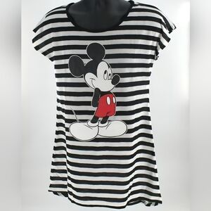 Disney Ladies Mickey Mouse Bashful Black & White Striped Dorm Night Shirt